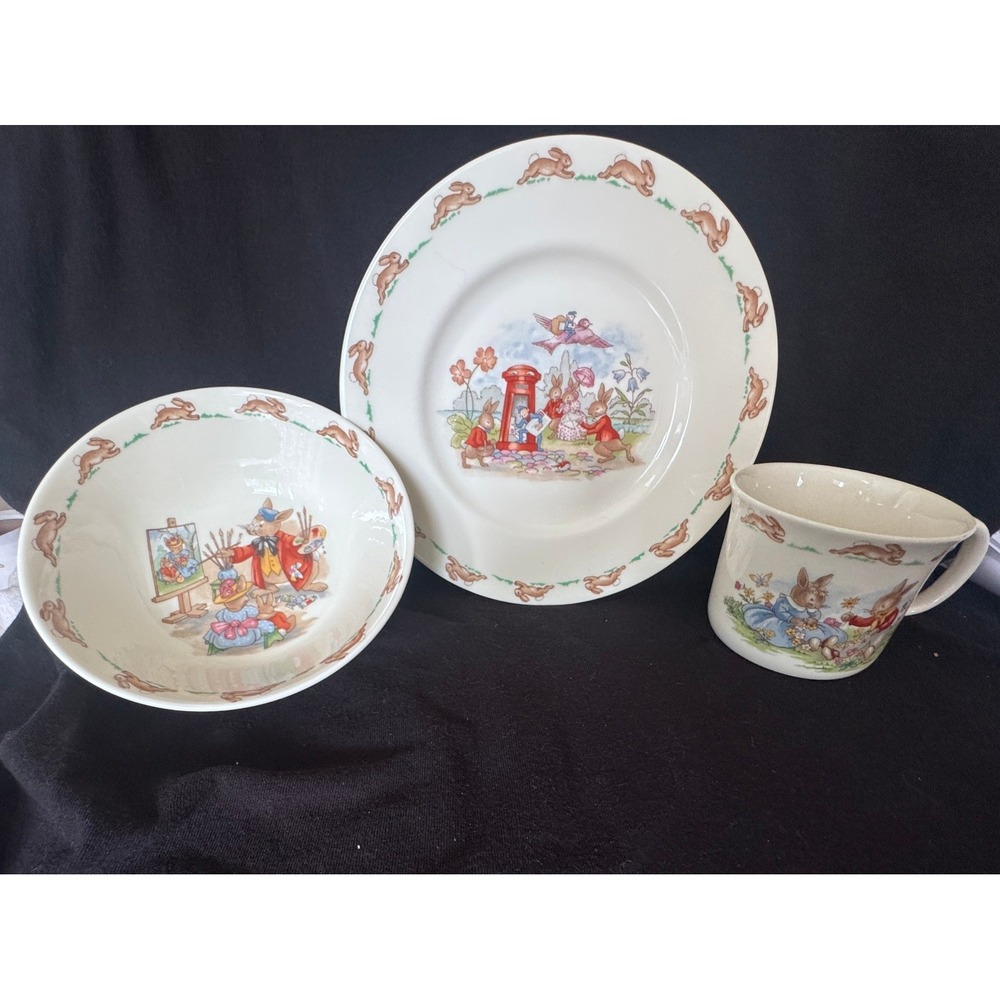 Royal Doulton Bunnykins 3 Piece Nursery Set Plate Bowl Mug English Bone China